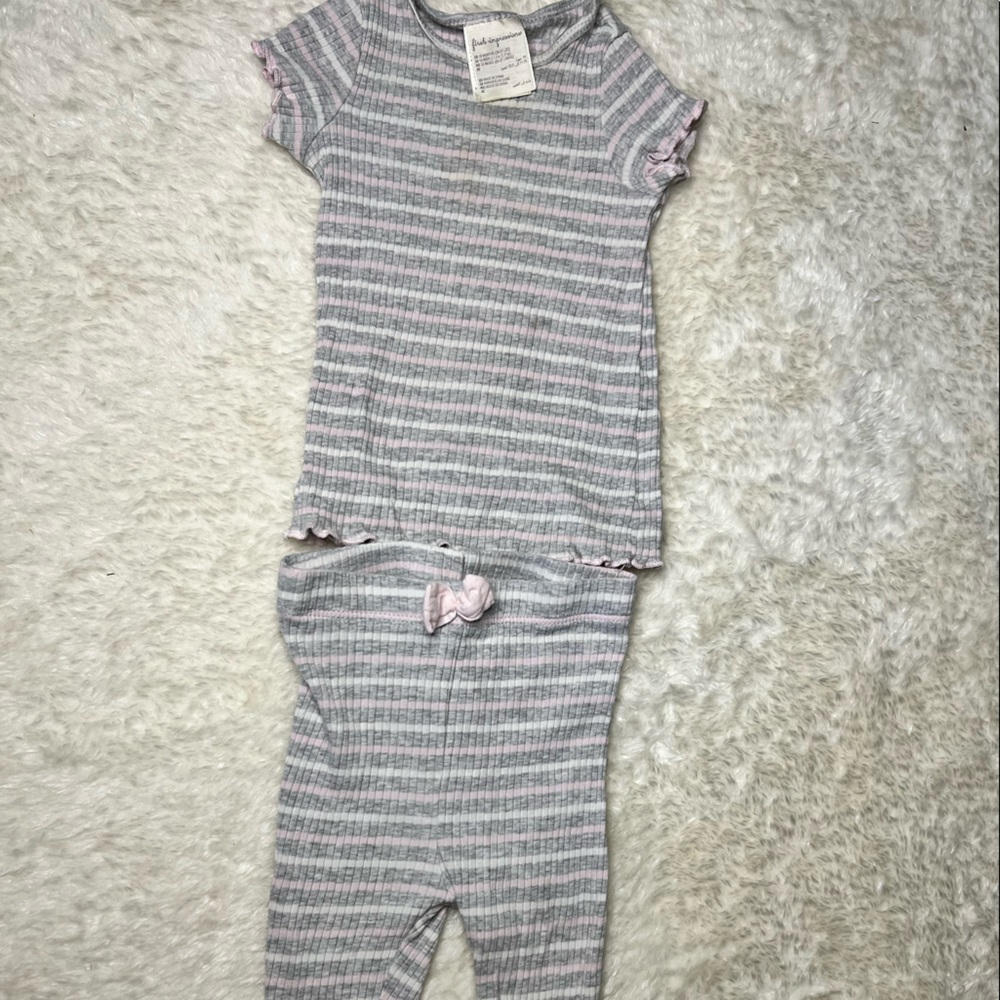 Baby lounge set pink and gray stripe